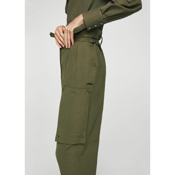 MNG Suit Mango Dark Olive Green Cargo Workwear High Waist Trousers Pants M - Picture 9 of 10